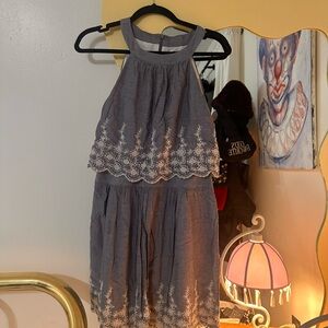 Pim + Larkin Gray and Blue Sleeveless Halter Sundress